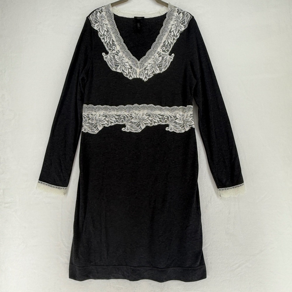 Soma‎ Gray Cream Lace Long Sleeve Nightgown Night Dress Size Large